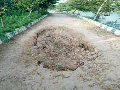 Kasavanahalli Lake pathway gives in