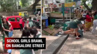 Viral: School students fight on road 