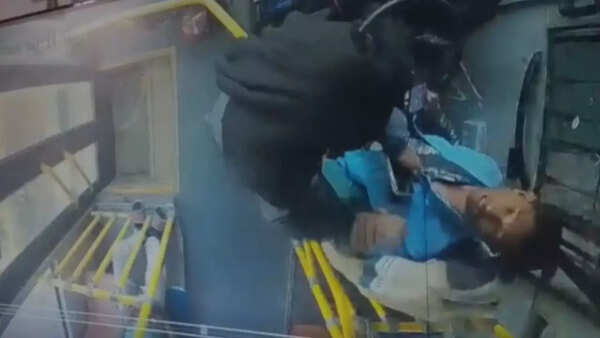 Surat bus violence: Woman grabs driver by collar, hits him with phone for not halting bus; CCTV captures attack