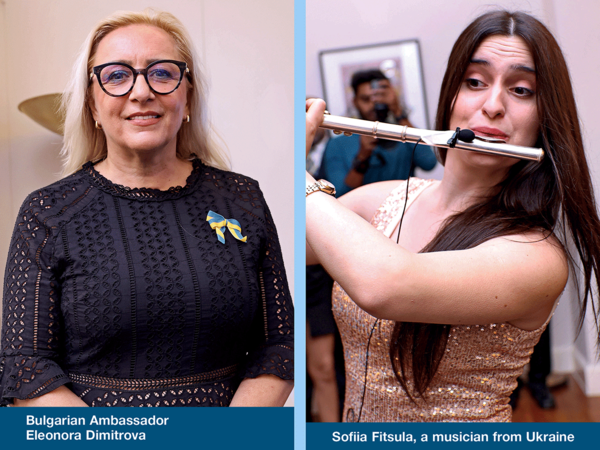 Bulgarian Ambassador Eleonora Dimitrova and Sofiia Fitsula, a musician from Ukraine
