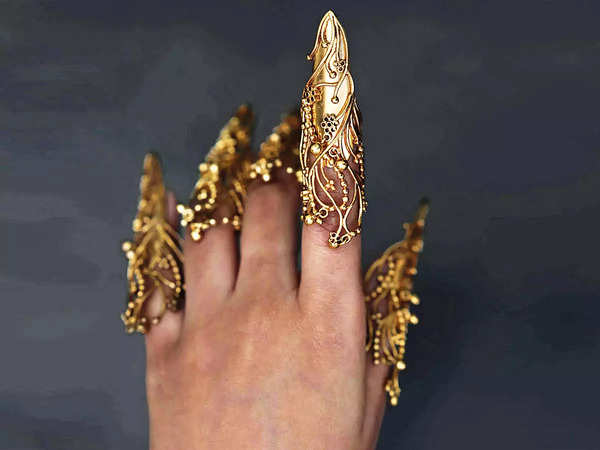 Rose gold plated cz nail ring -