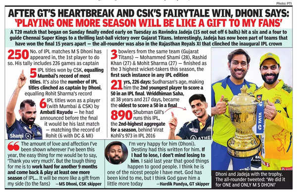 AFTER GT’S HEARTBREAK AND CSK’S FAIRYTALE WIN, DHONI SAYS_ ‘PLAYING ONE MORE SEASON WILL BE LIKE A GIFT TO MY FANS’