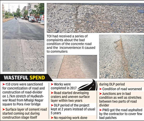 Tar Used To Fix Patches As ₹10cr Cement Road Develops Cracks Nagpur