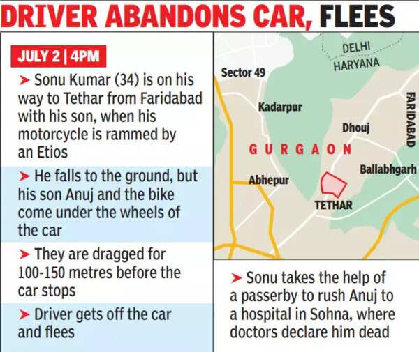 Boy falls off bike after collision
