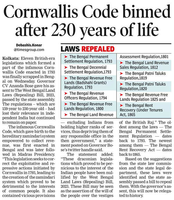 Bengal Permanent Settlement 5 Britishera Land Laws Repealed Kolkata