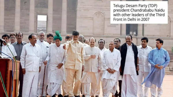 Telugu Desam Party (TDP) president Chandrababu Naidu with other leaders of the Third Front in Delhi in 2007