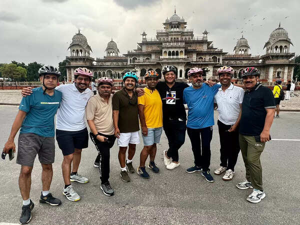 Cyclists exploring heritage sites of the city