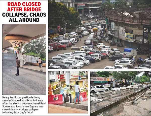 Partly collapsed Panchsheel Square bridge blocked for pedestrians too