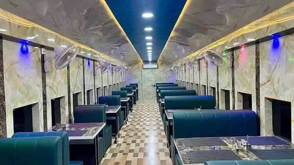 Inside view of Coach Restaurant at Rayagada railway station.