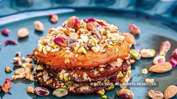 Malpua baklava, a fushion sweet by home chef Sonali Chatterjee, has the flavours of baklava with rose and orange blossom