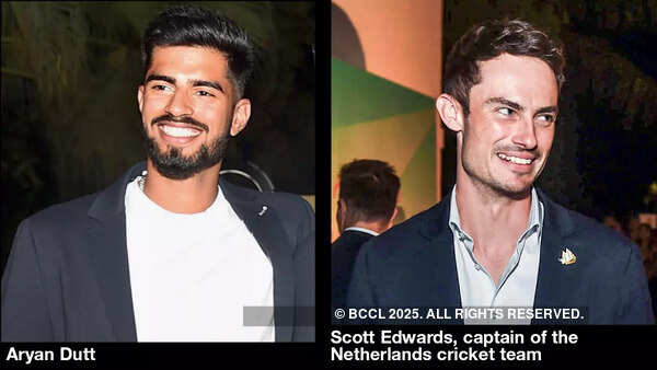 Aryan Dutt and Scott Edwards, captain of the Netherlands cricket team Aryan Dutt and Scott Edwards