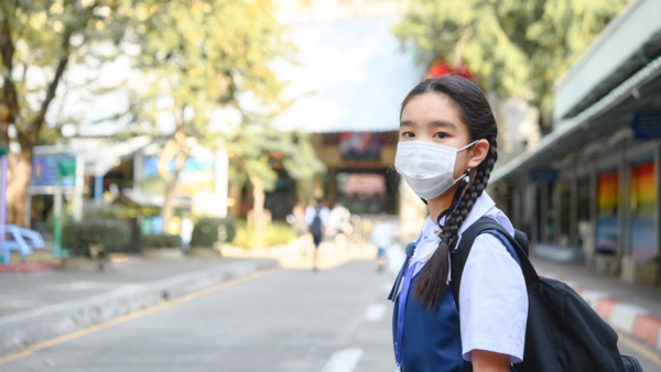 child wearing mask school