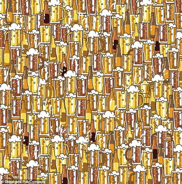 Locate the hidden trophy amidst beer bottles and glasses within 30 seconds