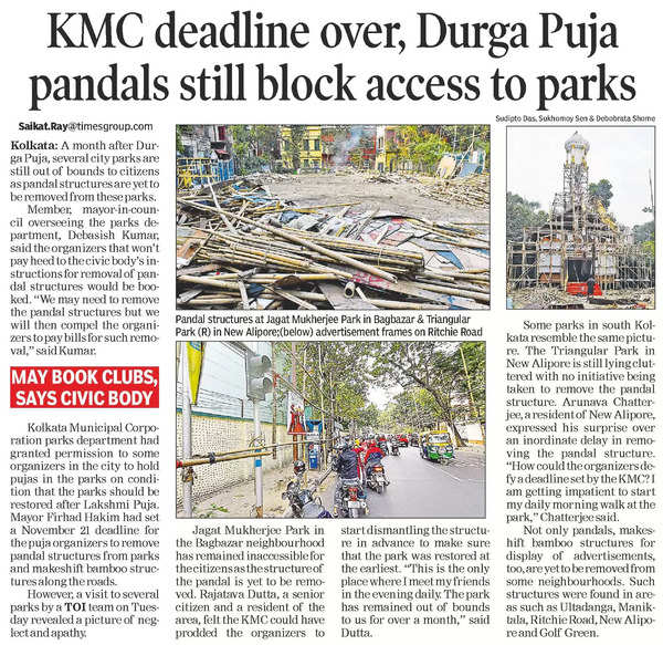Pandal Clean-up Starts But Some Parks Still Occupied | Kolkata News – Times of India