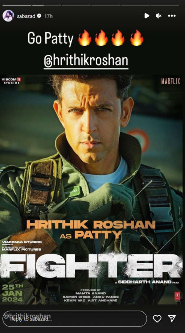 Saba Azad left in awe of Hrithik Roshan's look as Squadron Leader Patty