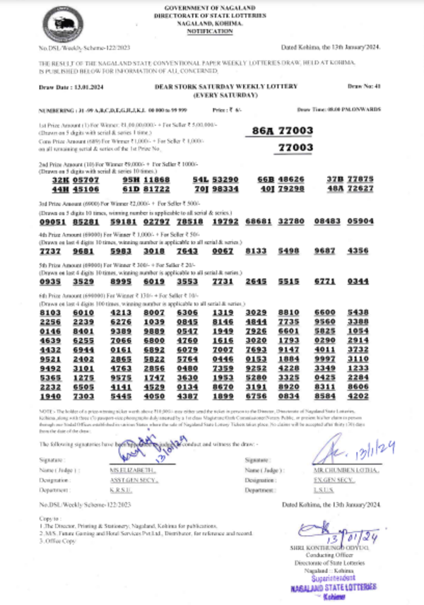 Nagaland Lottery results: Winning numbers of Dear Stork Evening results