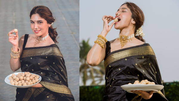 Bhumi eating til ladoos