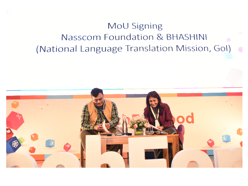 Nidhi-Bhasin,-nasscom-foundation-and-Amitabh-Nag,-Bhashini-signing-the-MoU
