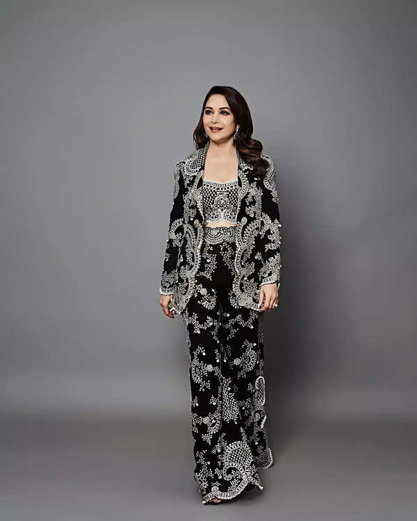 So Expensive: Madhuri Dixit stuns in a black hand-embroidered blazer set which costs about Rs 1.30 lakh | Hindi Movie News – Times of India