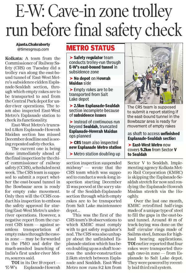 Crs Inspects Ew Link Between Esplanade And Hwh Maidan | Kolkata News – Times of India