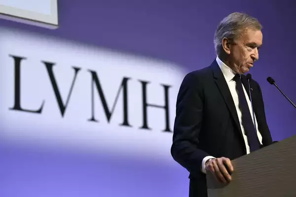 World's top luxury group LVMH head Bernard Arnault presents the group's 2023 annual results in Paris, on January 25, 2024.