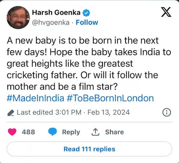 Is Anushka Sharma going to give birth to second child with Virat Kohli in London? Harsh Goenka’s cryptic post sparks speculations | – Times of India