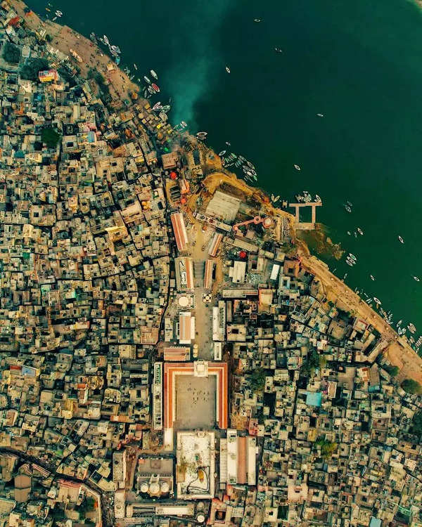 Varanasi city aerial view.