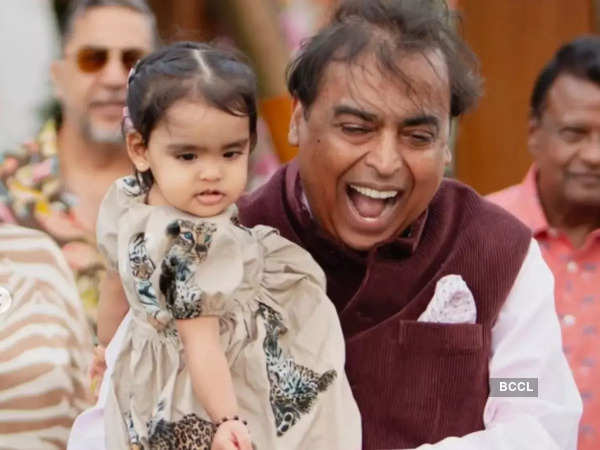 Mukesh Ambani with their grand-daughter