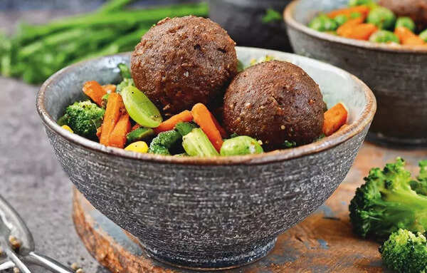 Ragi mudde and stir fry greens