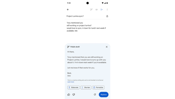 Habla, modifica y envía: la herramienta «Ayúdame a escribir» de Gmail con tecnología de inteligencia artificial recibe indicaciones de voz y ajustes instantáneos |
