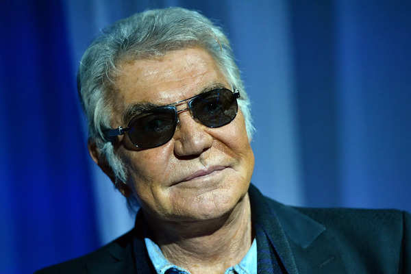 Italian designer Roberto Cavalli poses prior the Just Cavalli Spring-Summer 2013 collection on September 21, 2012 during the Women's fashion week in Milan.