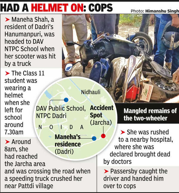 Scooter Hit: Girl (15) on scooter hit by truck, dies | Noida News ...