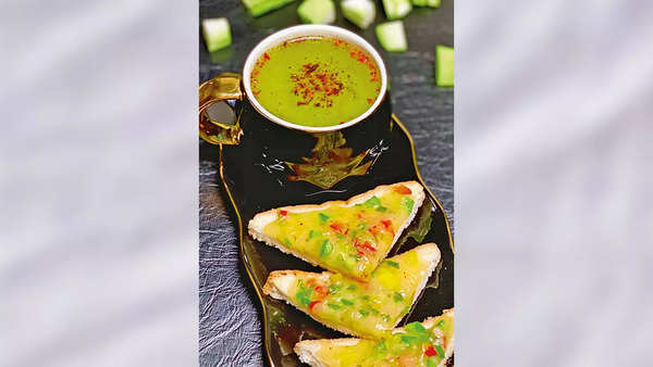 Drumsticks and lauki cold soup can be served with cheese toasts