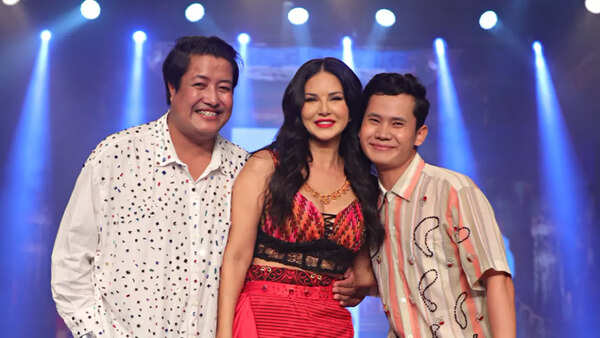 Designers Md Alimuddin and Daya Oinam with Sunny Leone