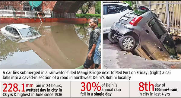 88 سالوں میں سب سے زیادہ جون کے دن ہونے والی بارش نے پانچ افراد کو موت کے گھاٹ اتار دیا اور سیلاب کا سیلاب۔