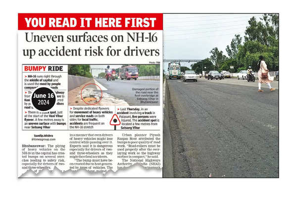 Repair work on uneven patches of NH-16 stretch running through city