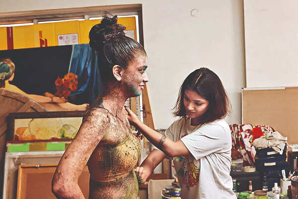 Sanatan Dinda’s daughter Parijat, an art student, assisted the artist in the project IMG-20240707-WA0072