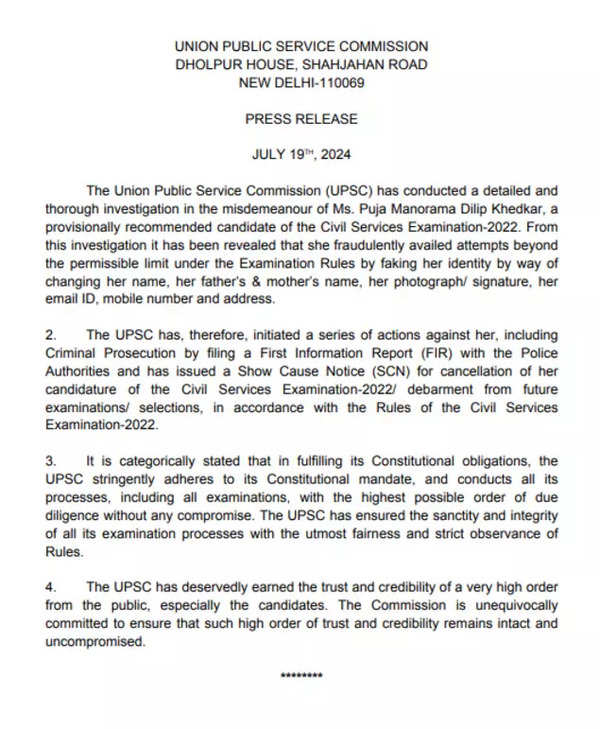 UPSC issues show cause notice