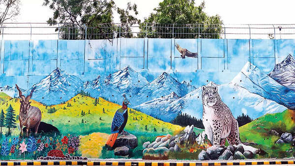 Great Himalayan National Park-inspired graffiti near Delhi airport