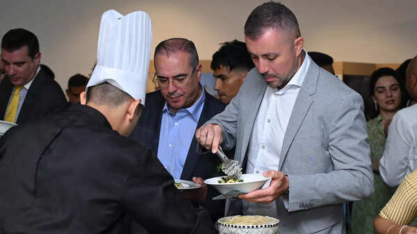 Guests relishing Italian delicacies