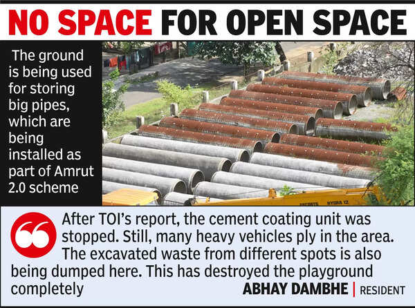 PWD Colony playground disappears under stock of heavy pipes, dumped debris