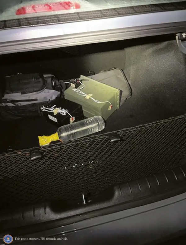 Two improvised explosive devices are seen in the trunk of the car of Thomas Crooks, attacker of former U.S. President Donald Trump, at the shooting scene in Butler, Pennsylvania in an undated photograph taken by the Allegheny County, PA police department as part of the FBI investigation's evidence photos released August 28, 2024. FBI/Handout via REUTERS