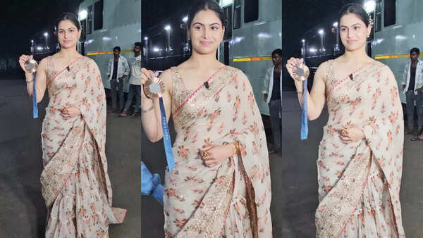 Manu Bhaker stuns in a designer sari on the sets of Kaun Banega Crorepati | - Times of India