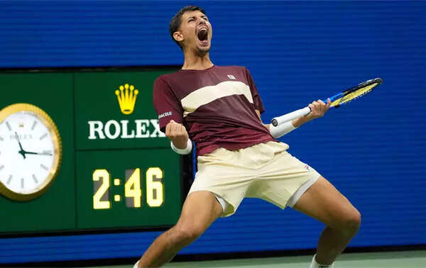 Alexei Popyrin celebrates a break in the 4th set against Novak Djokovic. (USA TODAY Sports Photo) Popyrin