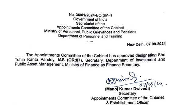 Senior bureaucrat Tuhin Kanta Pandey designated as Finance Secretary