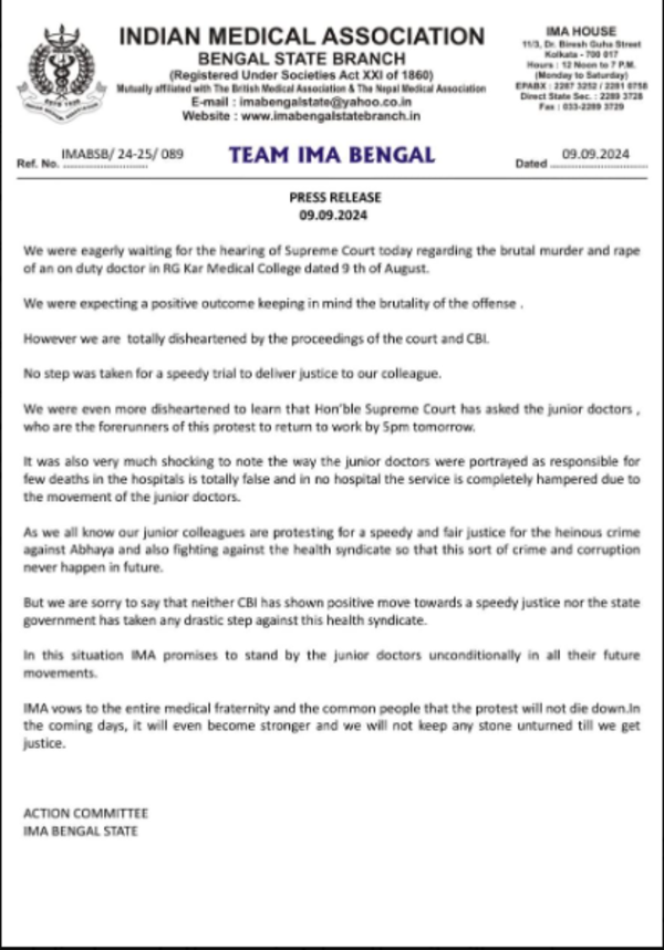 IMA Bengal's letter