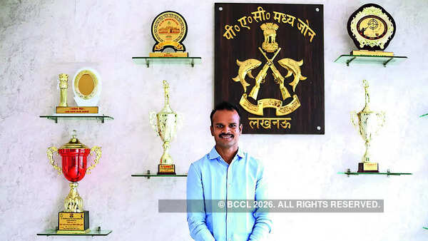 Of all the medals that Lalit has won, he wanted a picture in front of the plaque in his office with the name of his battalion. “Yahi hamari asli shaan aur pehchan hai,” he said (BCCL/ Aditya Yadav))