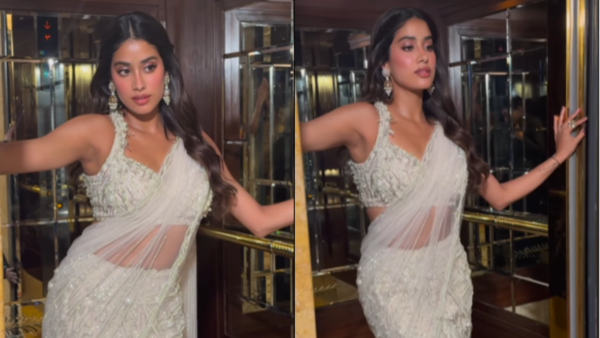 Janhvi Kapoor in white beaded sari