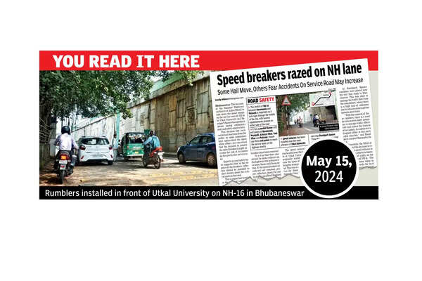 Speed breakers make a comeback on NH-16 service lane near Utkal University
