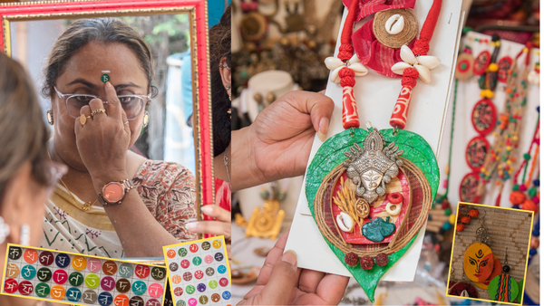 Accessories like Durga-inspired jewellery can elevate your Pujo look